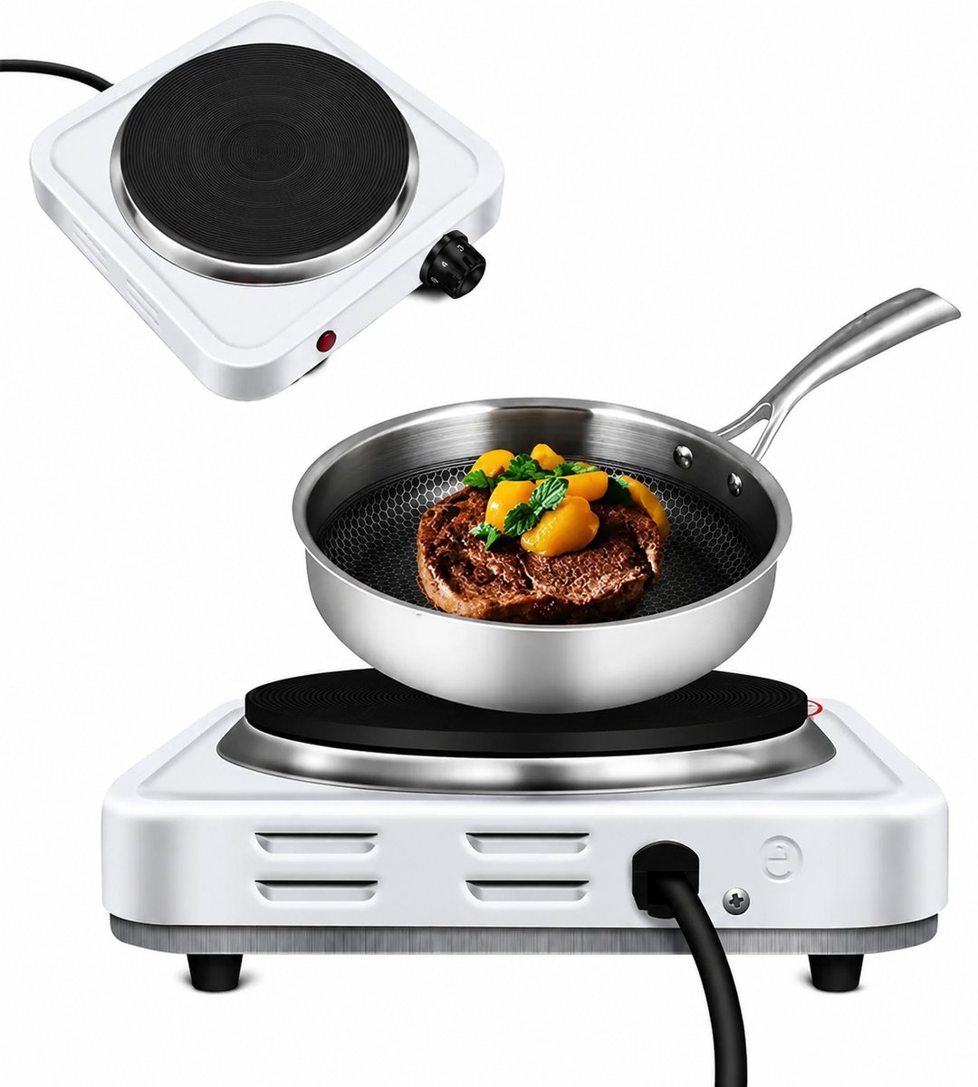 Elektrische Kookplaat 1000W – 1 Kookzone – 5 Warmtestanden – Draagbaar – Voor Camping en Camper