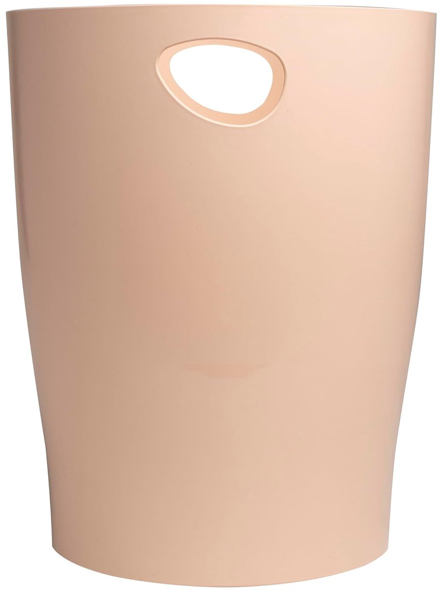 Prullenbak met handgrepen, 15 liter, rond model, nude, voor kantoor en thuis, 26,3 x 26,3 x 33,5 cm