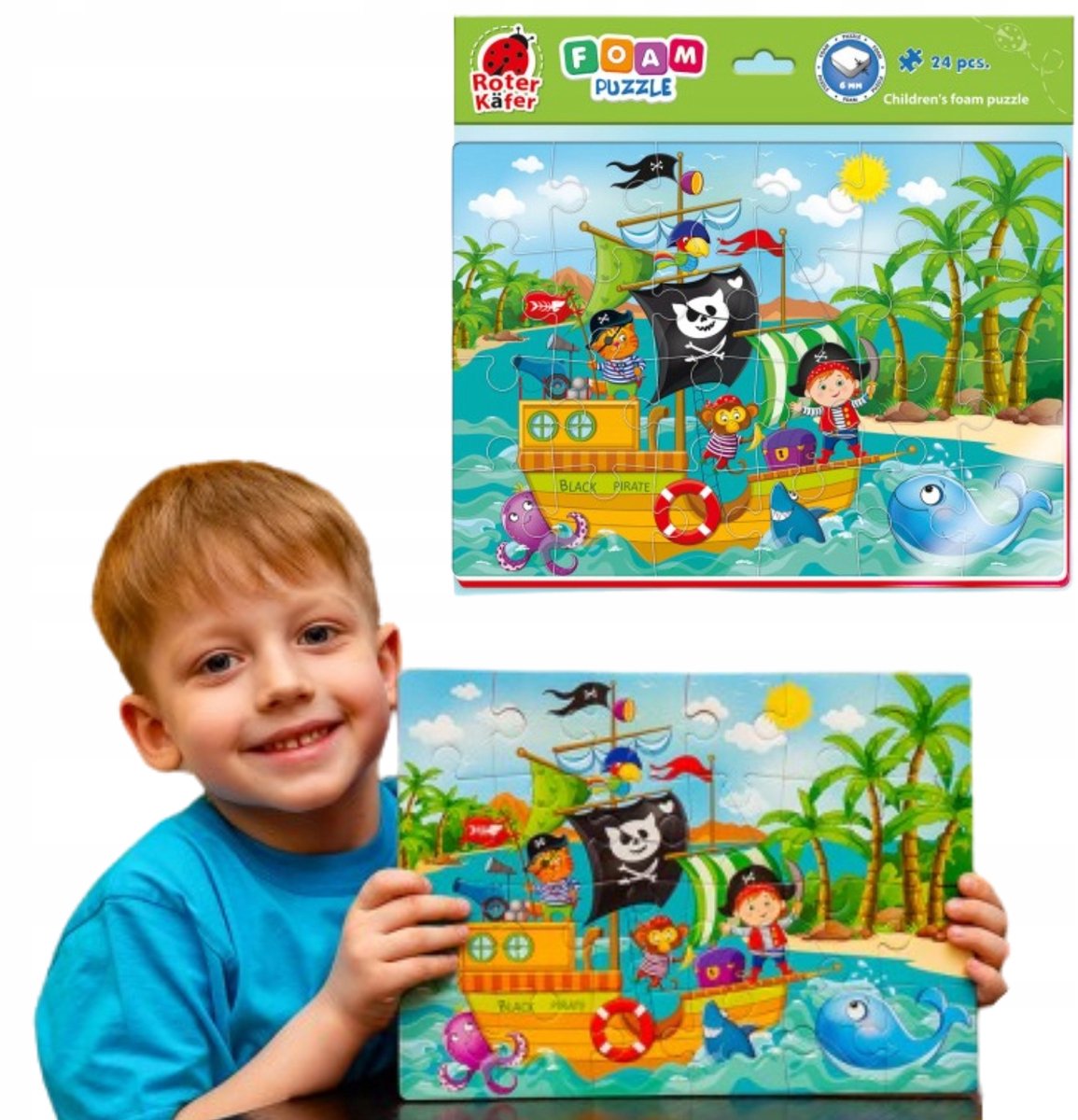 Roter Kafer Puzzel van Schuim A4 - Piraten op Zee (24 Stukjes)