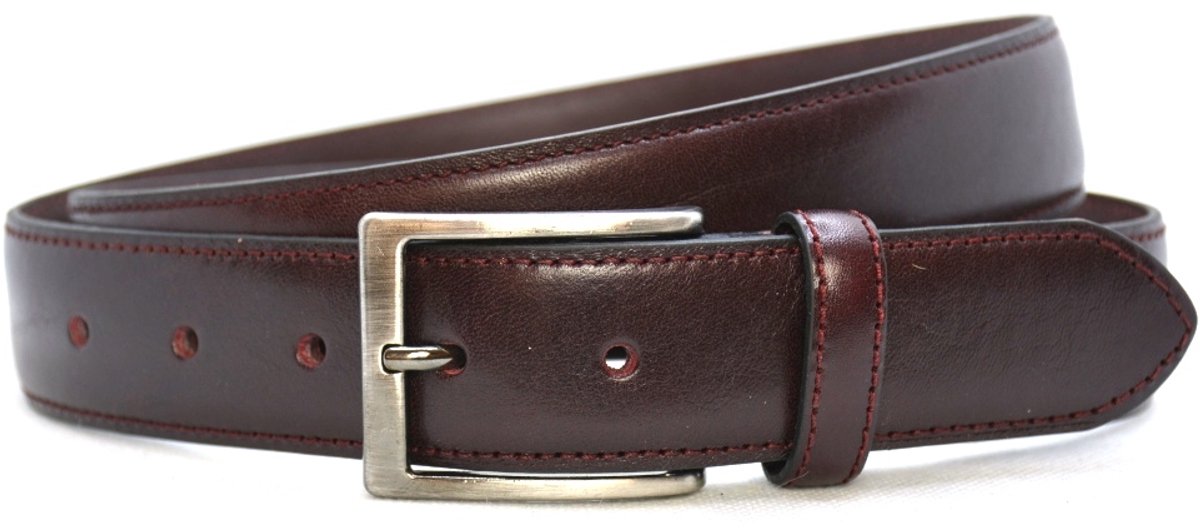 Heren Riem volnerf Leer Bordeaux - 3.5 cm Breed - Broekriem - Nette Riem - Pantalon Riem - Maat: 105 / Totale lengte riem 120 cm - Echt Leer