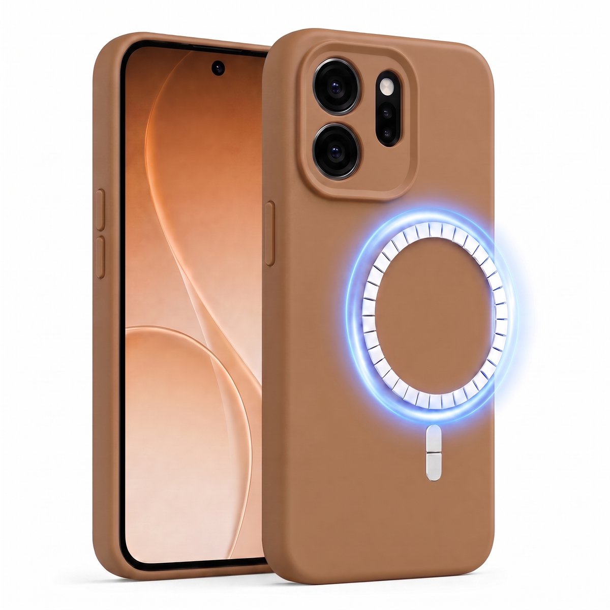 Hoesje geschikt voor Oppo Reno 15 Pro - Hoesje geschikt voor Magsafe - Draadloos opladen - Gehard Glas - Bruin