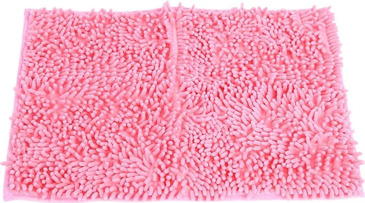 Zachte, zeer absorberende en pluizige microvezel douchemat Geschikt voor antislip onderkant, roze.