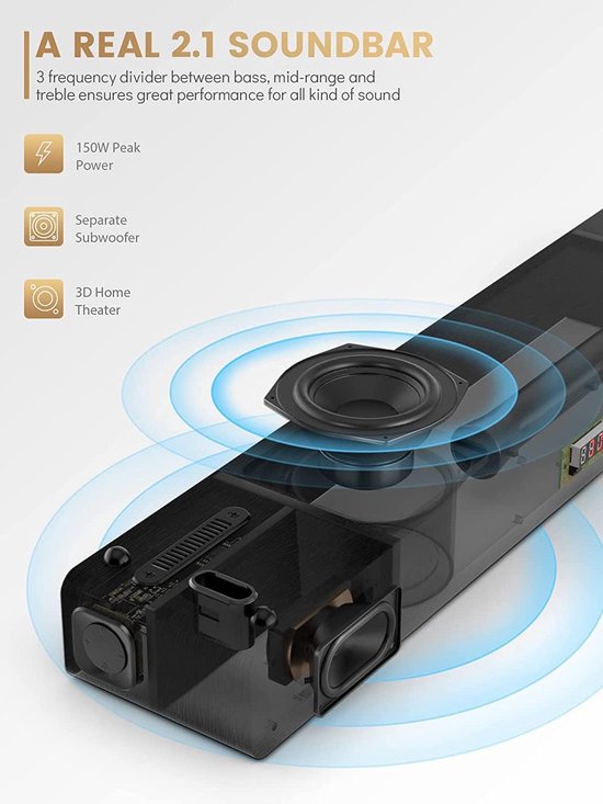 Houten Soundbar - Geluidssysteem TV - Thuisbioscoop Ervaring - Geïntegreerde Subwoofer - 71 cm - Zwart — afbeelding 5