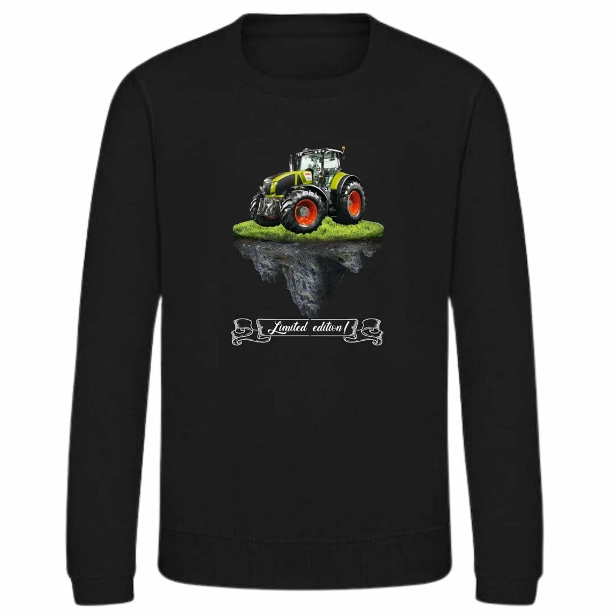 Zwarte sweater met tractor limited edition - Lichtgroene tractor - 170/176