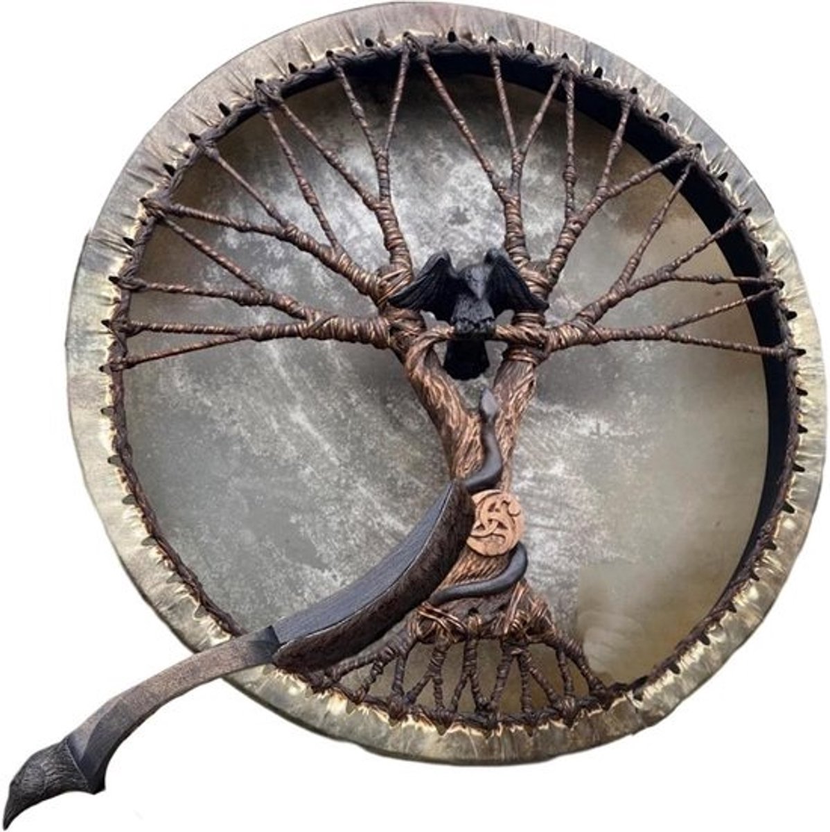 Spirituele Trommel - Sjamanistische Trommel - Klankhealing Meditatie - Handgemaakt Uniek - Met Stok - Zwarte Adelaar