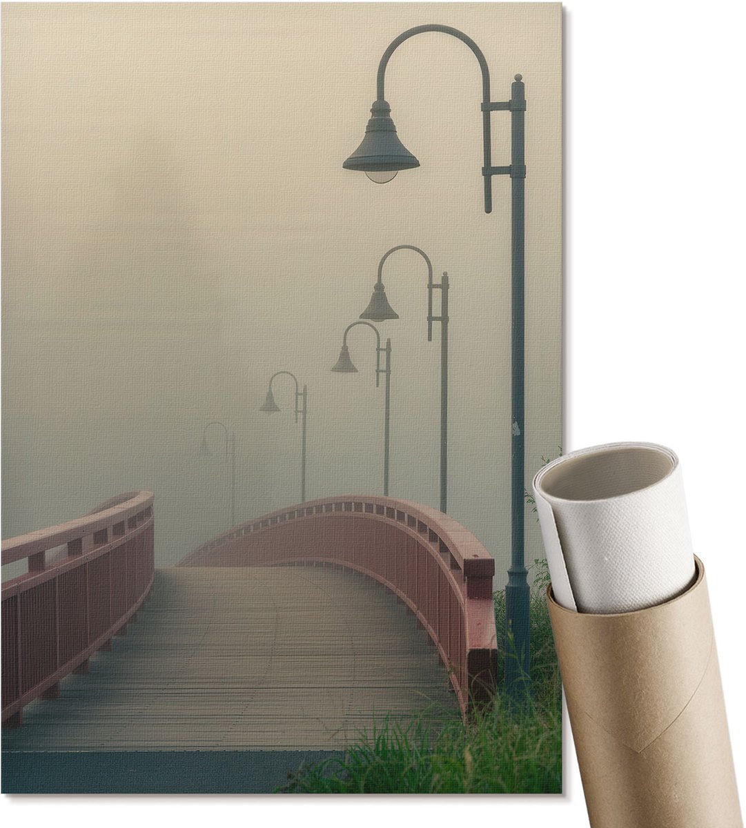Coloray Polycanvas Wandposter - De Stad Weerspiegelde Zich, Illustratie - A2 - Geel Patroon - Rechthoek - Wandkunstwerk - Woonkamer, Slaapkamer, Kantoor - Modern