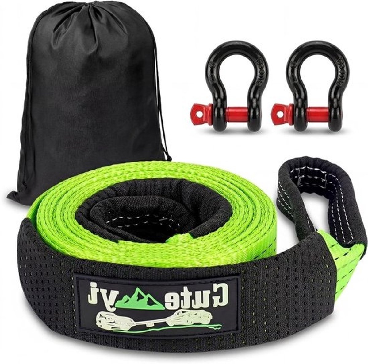 Zwaar trektouw auto - Sleepkabel personenauto - Voertuigen bergen - Hoogsterkte polyester webbing - 5 meter 8 ton - Groen
