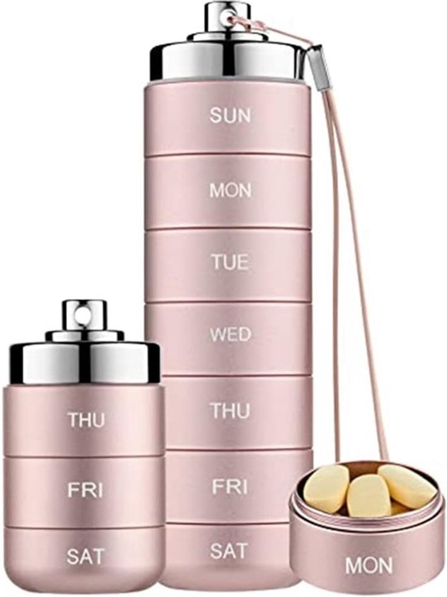 Wekelijkse Pillendoos - Medicijn Organizer - Reizen Medicatie - Stapelbaar Waterdicht - 16 x 4 x 4 cm - Roze