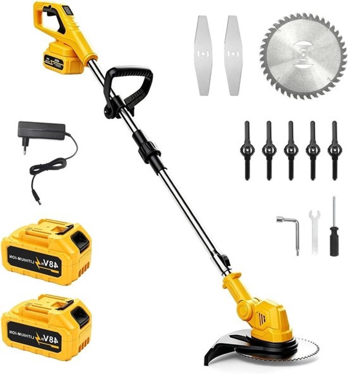 Accu Grastrimmer - Draadloze Trimmer - Tuin Onderhouden - Digitale Accu Indicator - 95-100 cm - Geel