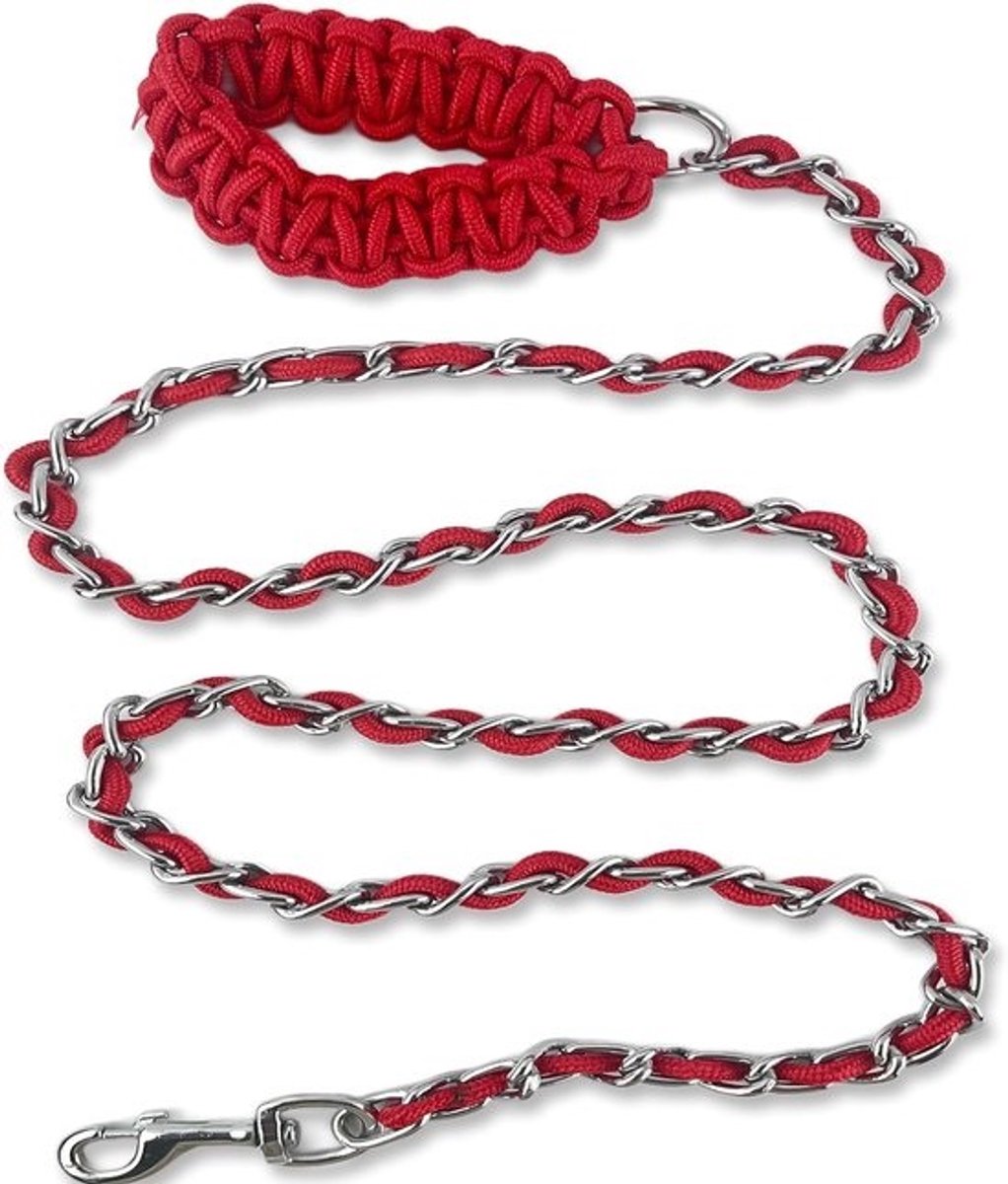 Hondenriem Ketting - Touw Riem - Veilig Uitlaten - Kauwbestendig Metaal - 1.7 Meter - Rood