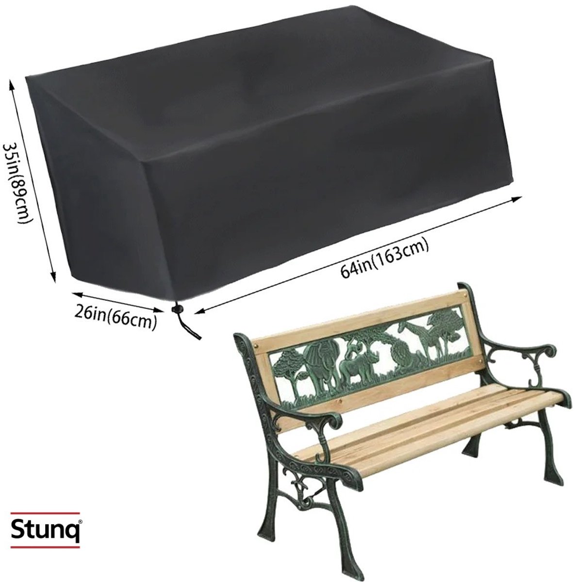 Stunq Waterdichte Tuinbankhoes 3-zits 163 cm – UV-bestendig en stofdicht Zwart