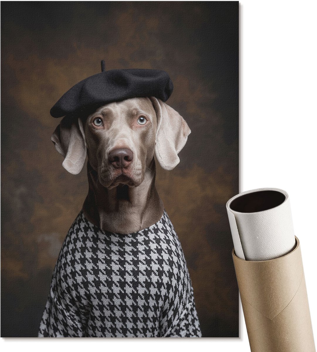Coloray Canvas Poster Polycanvas - Karper In Het Zeewier, Blauw - A3 - Grijs Patroon - Rechthoek - Decoratieve poster - Kantoor - Industrieel