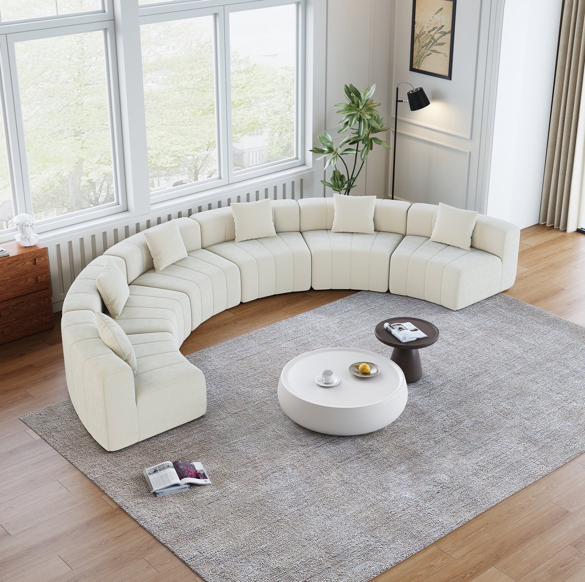 OKWISH Modulaire Bank 6-Zits – Gebogen Halfronde Bank Met 2 Kussens – Voor Woonkamer En Lounge – Chenille – Beige