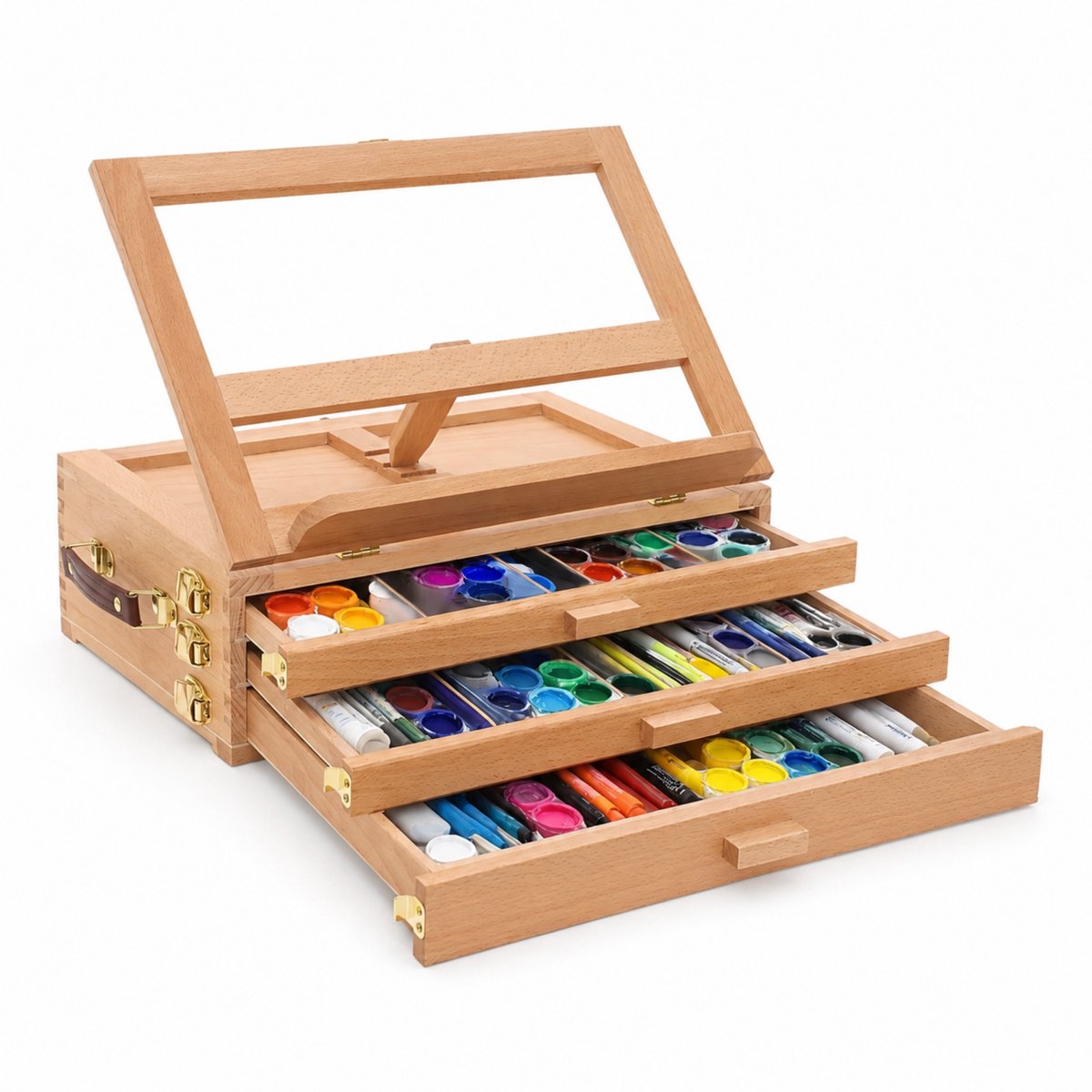 Molhaus Schildersezel met 3 Laden - Tafelmodel - Beukenhout - 40 x 27 x 11 cm - Tekenen - Schilderen - Klein - Opbergen - Mini