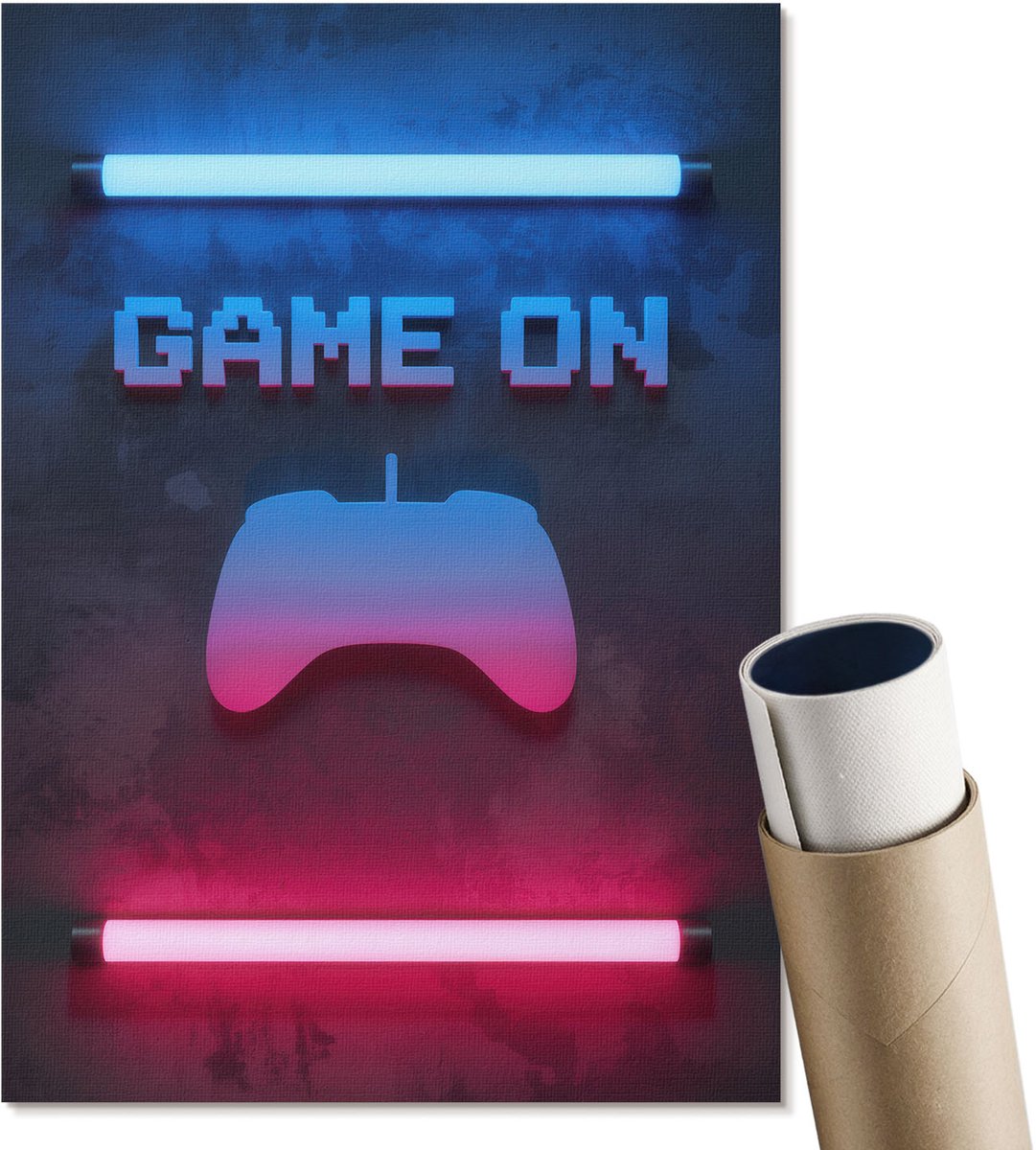 Coloray Canvas Poster Polycanvas - Het Spel Is Begonnen, Neons, Typografie - A4 - Blauw Patroon - Rechthoek - Kunstposter - Woonkamer, Slaapkamer, Kantoor - Popcultuur