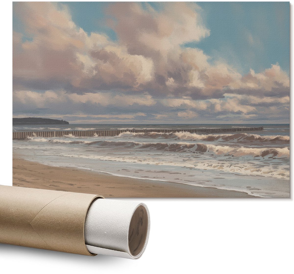 Coloray Polycanvas Wandposter – Kustlandschap, Blauw – A1 – Crème Wanddecoratie – Rechthoek – Muurdecoratie – Slaapkamer – Expressief