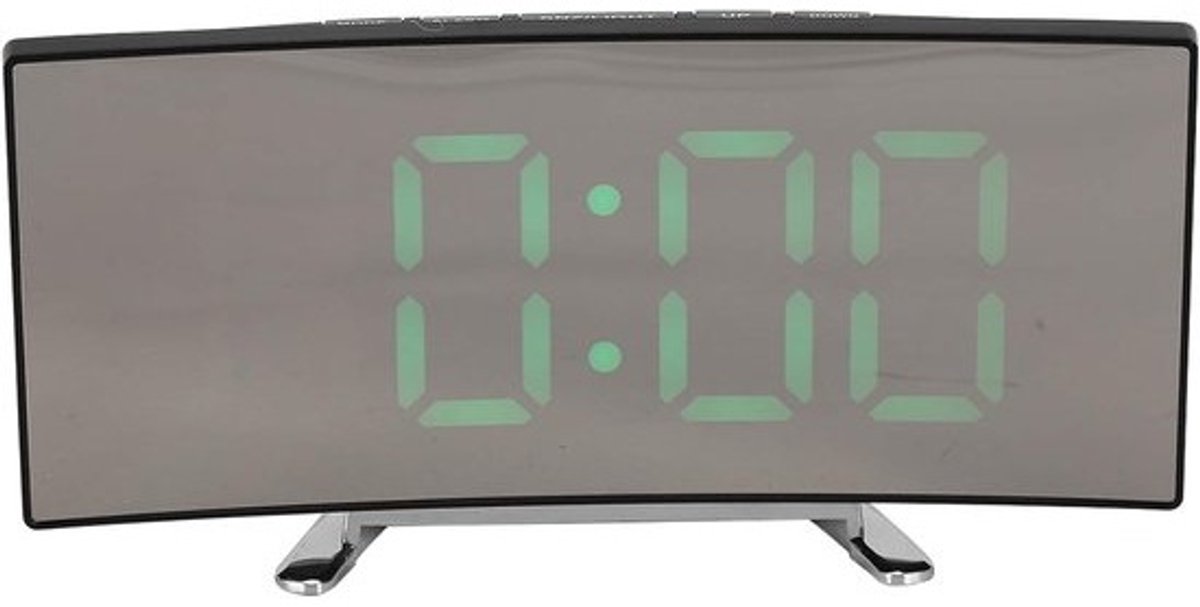 Digitale Wekker - Gebogen LED Klok - Slaapkamer Nachtkastje - Dimbare Cijfers - 7 inch Scherm - Groen Zwart