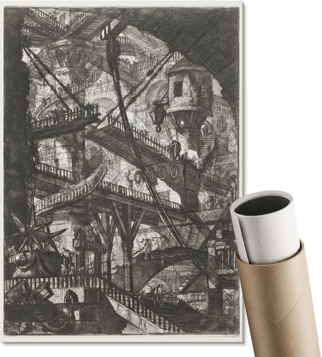 Coloray Polycanvas Poster - Ophaalbrug, Tekening - A4 - Zwart Illustratie - Rechthoek - Wandkunst - Woonkamer, Slaapkamer, Kantoor - Industrieel