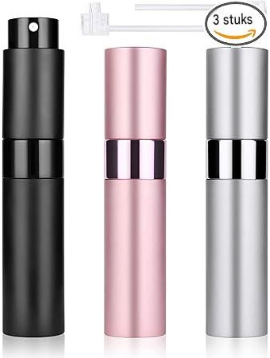 SSTRWGOOD 3 Stuks Parfumverstuiver - Mini Reis Parfum Zerstäuber - 8ml 23x96mm - Kleine Draagbare Sprayflacon - Geschikt voor Op Reis en Dagelijks Gebruik - Kunststof - Incl. 3 Lege Navulbare Verstuivers