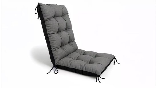 Tuinstoelkussens Hoge Rug 50x120 cm - Kussens voor Tuinstoelen & Standenstoel Terrasstoel Jeans Eco linnen Stoelkussens Tuin Zitkussen Extra Dik 10 cm met Bindlinten