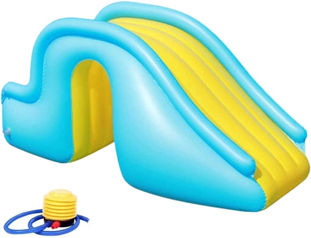 Opblaasbare Waterglijbaan Zwembadglijbaan voor Kinderen met Brede Stabiele Treden (158x79x62cm) Blauw PVC Zomerzwembad Glijbaan en Speelspeelgoed voor Buiten Binnen
