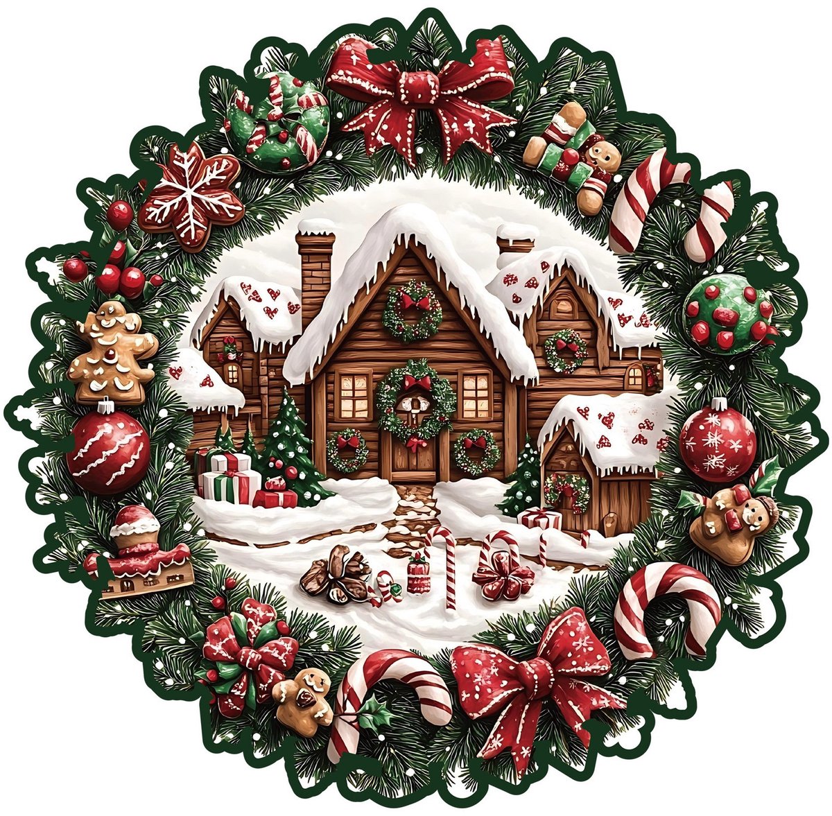 Casalora® Houten Puzzel Kerstkrans 203 Stukjes – Unieke Vorm – Kerstdecoratie Puzzel – Legpuzzel voor Volwassenen – Creatief Kerstcadeau – L