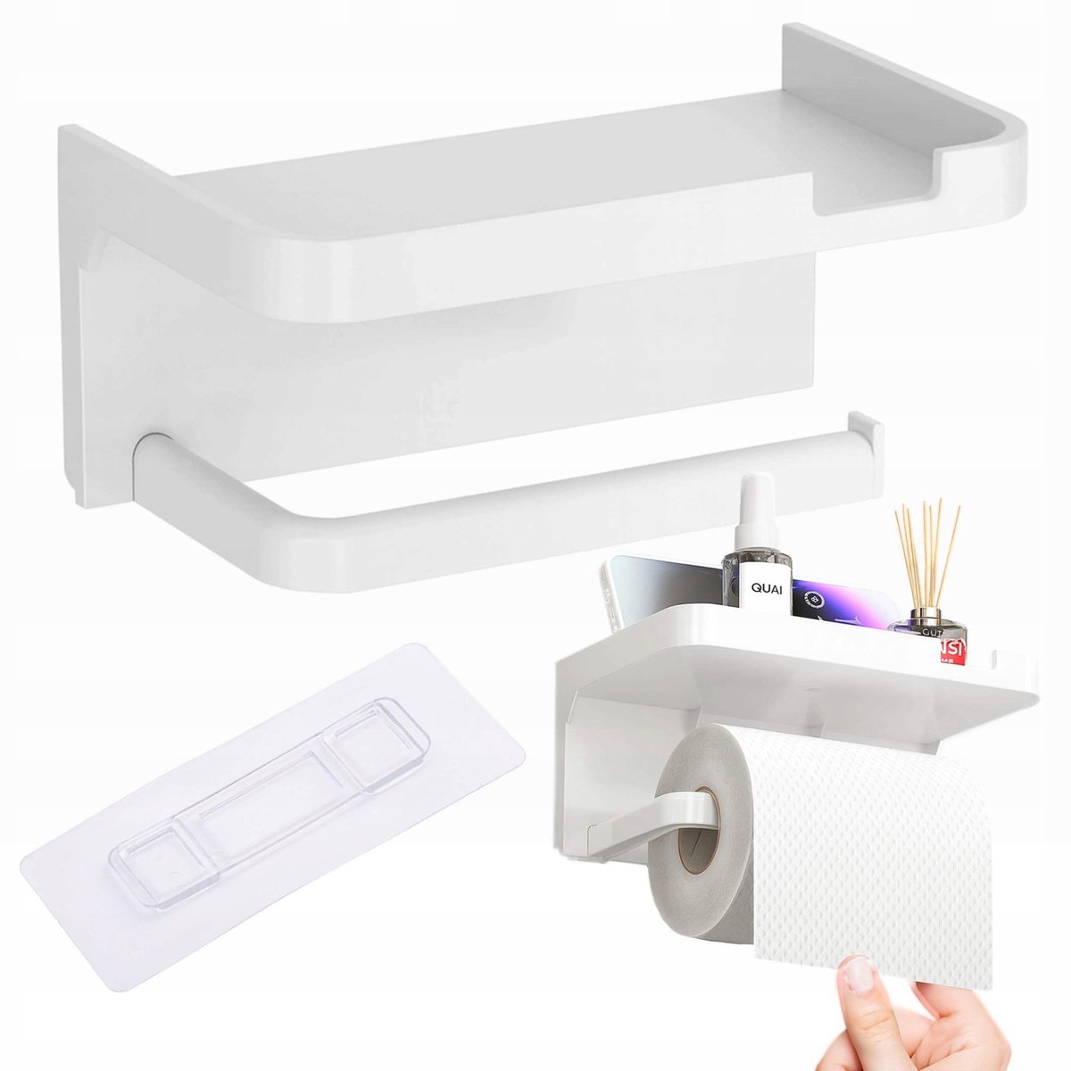 Merkloos Wit Toiletrolhouder met Plank, Zonder Boren