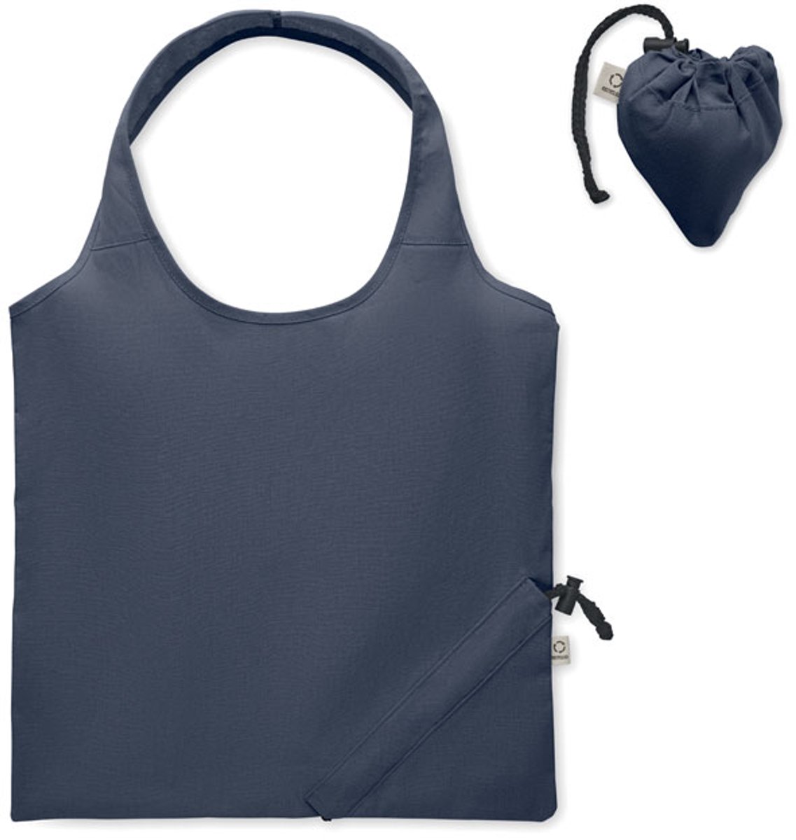 Opvouwbare boodschappentas van gerecycled pre-consumer katoen (70% gerecycled katoen en 30% RPET). Donker Blauw