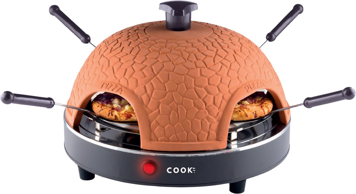 COOK-IT Pizza Oven 4 Personen - Mini Pizzaoven 800W - Pizza Oven voor op Tafel - Terracotta Koepel - Inclusief 4 Pizzaspatels