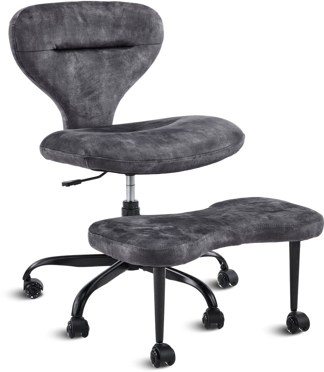 Merax Ergonomische Bureaustoel - Grijs - Kruisbeenstoel met Voetsteun - In Hoogte Verstelbaar - 360° Draaibaar - Meditatiestoel met Wielen