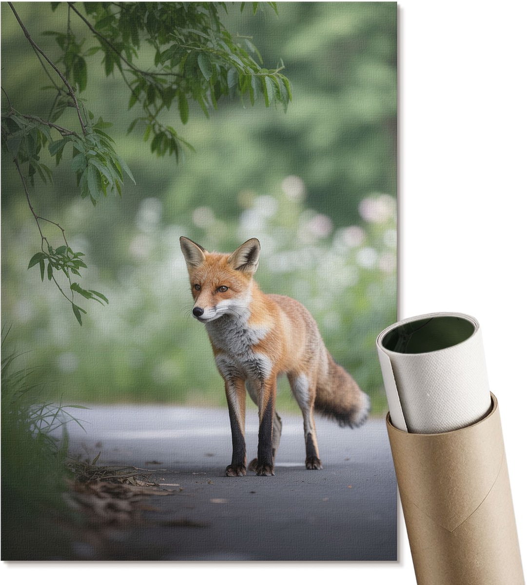 Coloray Polycanvas Wandposter - Vos In De Natuur, Fotografie - A4 - Groen Motief - Rechthoek - Muurkunst - Woonkamer, Slaapkamer, Kantoor - Modern