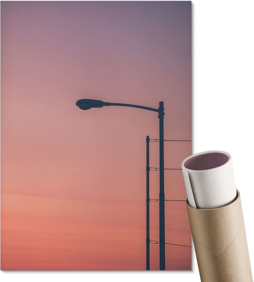 Coloray Polycanvas Wandposter - Straatlantaarn, Fotografie - A4 - Roze Illustratie - Rechthoek - Canvasposter - Woonkamer, Slaapkamer, Kantoor - Minimalist