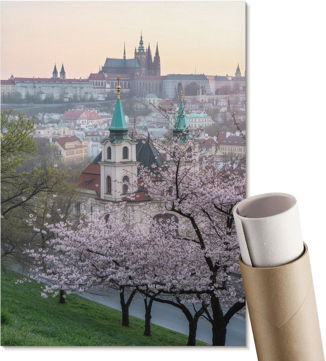 Coloray Polycanvas Wandposter - Lente Stad, Fotografie - A4 - Groen Wanddecoratie - Rechthoek - Muurkunst - Woonkamer, Slaapkamer, Kantoor - Klassiek