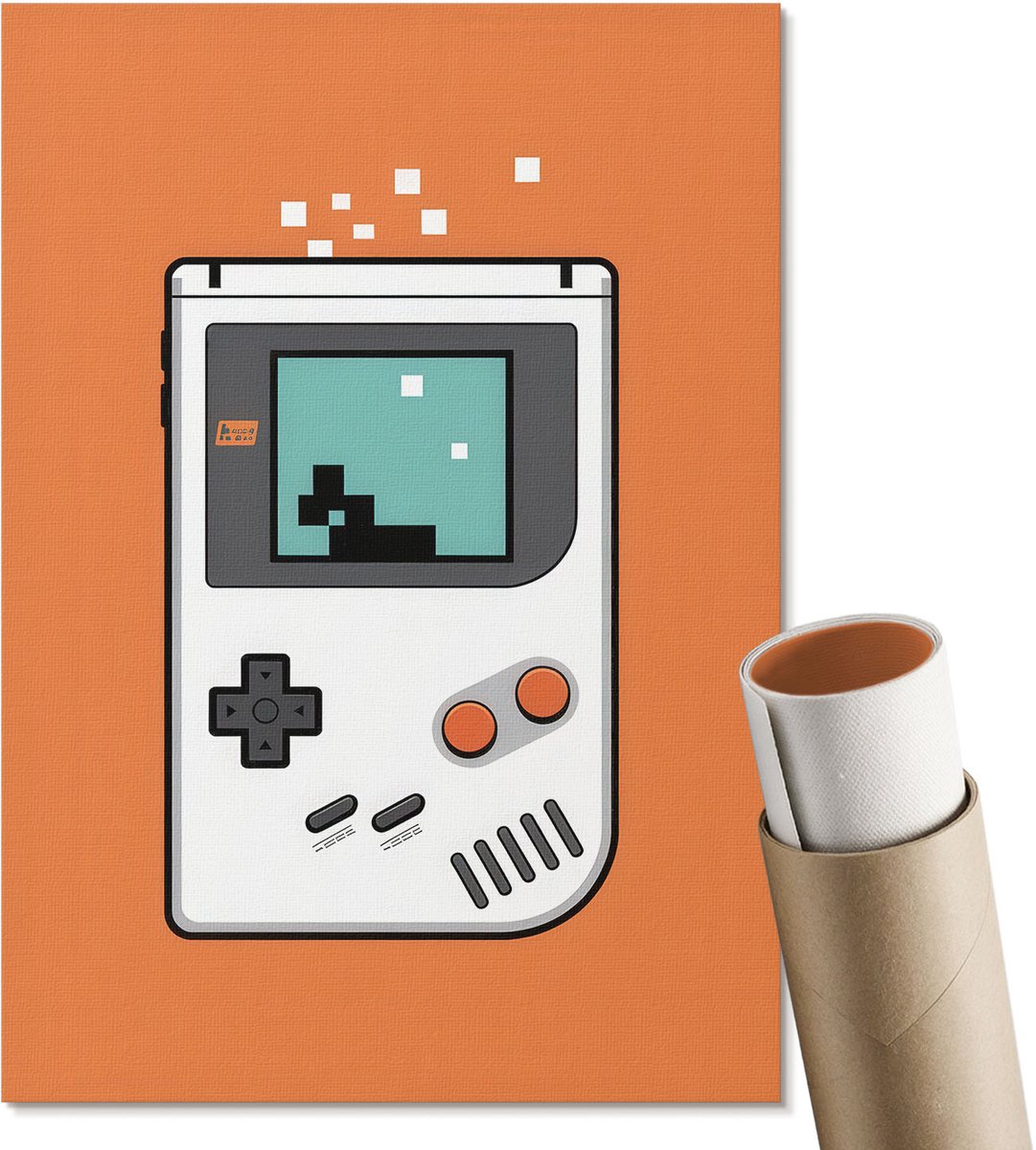 Coloray Polycanvas Wandposter - Gameboy Retro, Illustratie - A4 - Oranje Kunst - Rechthoek - Wandkunstwerk - Woonkamer, Slaapkamer, Kantoor - Popcultuur