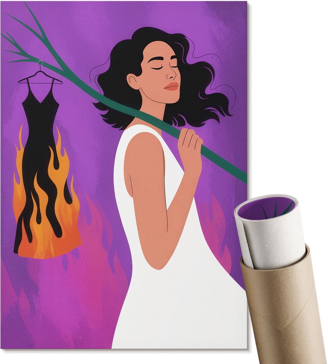 Coloray Canvas Poster Polycanvas - Verbrandende Kleding, Illustratie - A4 - Paars Poster - Rechthoek - Decoratieve poster - Woonkamer, Slaapkamer, Kantoor - Expressief