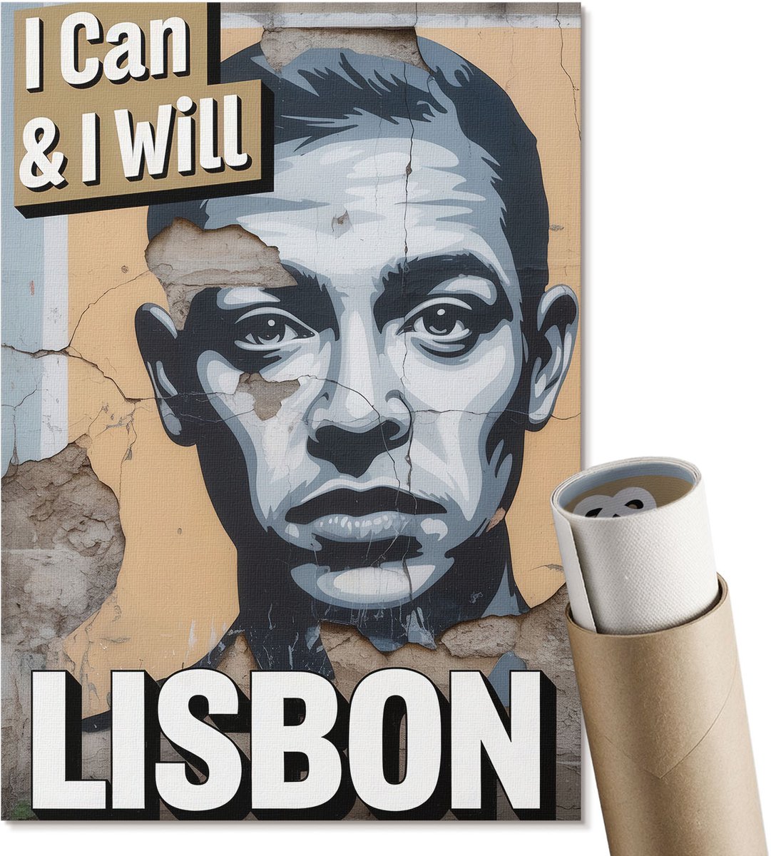Coloray Polycanvas Wandposter - Muurschildering In Lissabon, Typografie - A4 - Grijs Decoratie - Rechthoek - Muurkunst - Woonkamer, Slaapkamer, Kantoor - Popcultuur