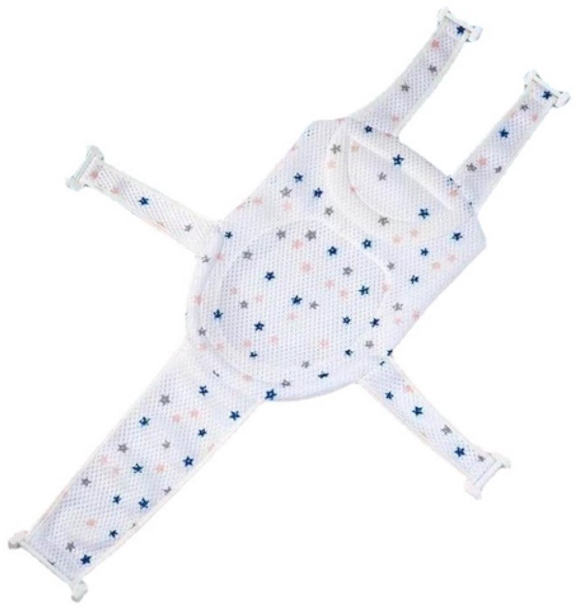 1 stuks‑badnet voor baby‑ligsteun voor pasgeboren baby‑opvouwbaar‑ademend en antislip‑voor baby baden‑vijf gespen‑wit met sterrenprint