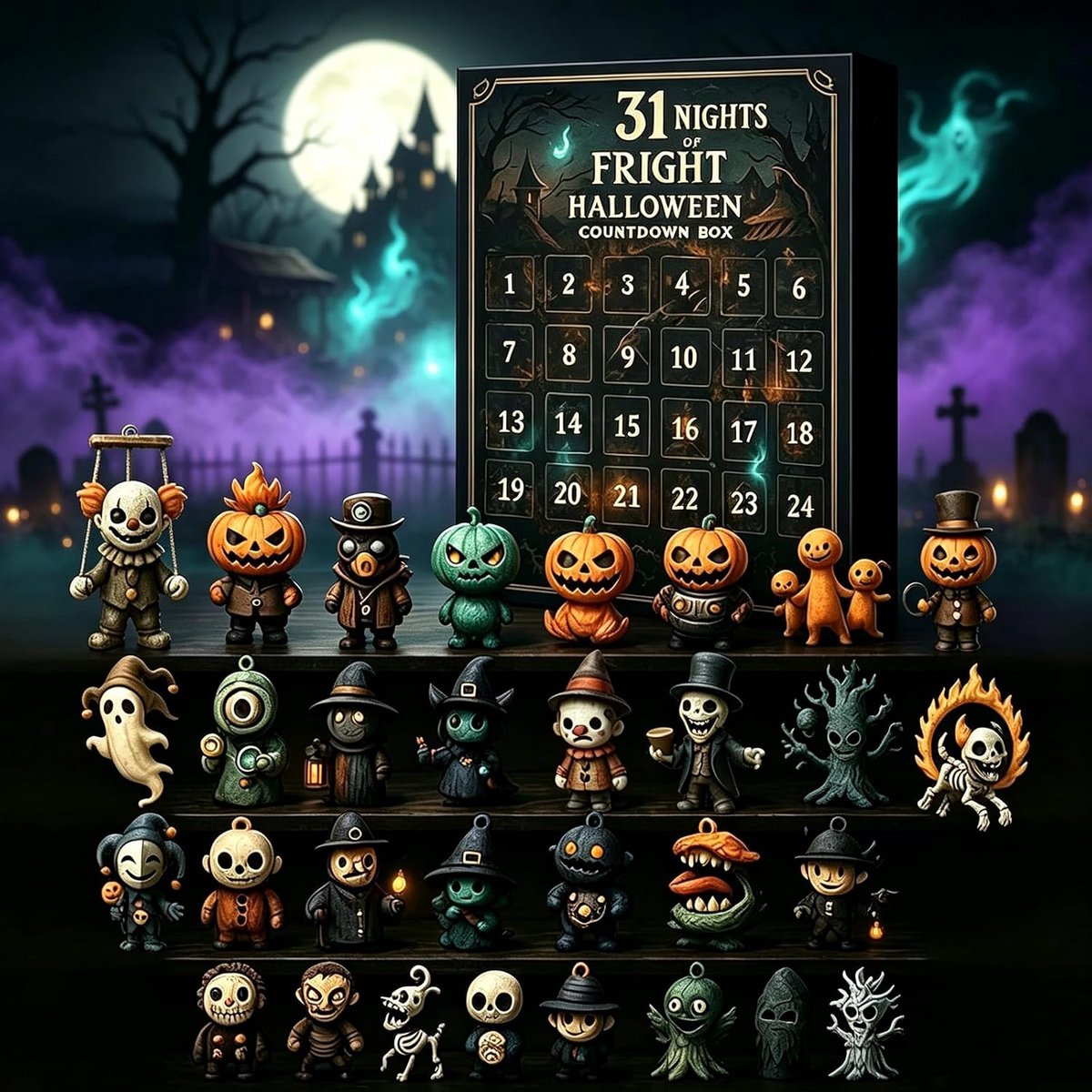 halloween - halloween cadeau - halloween cadeaus kind - Halloween adventskalender 2026 - Bevat 31 mini-horrorfiguurtjes - Verrassende blind boxes - geschikt als woondecoratie - Halloween-cadeautjes en kerstgeschenken.