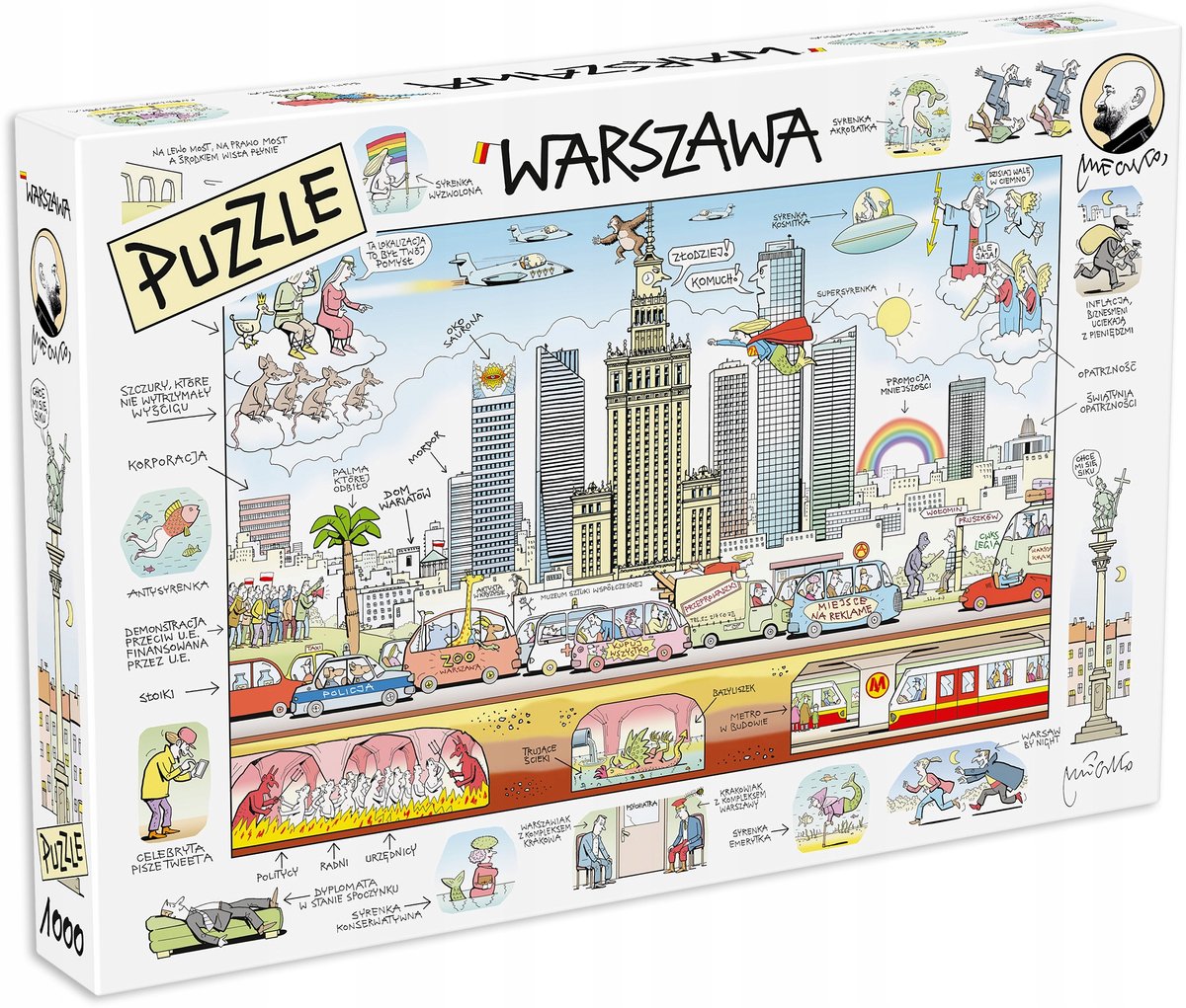 Puzzle 1000 stukjes - Warschau, tekening A. Mleczko