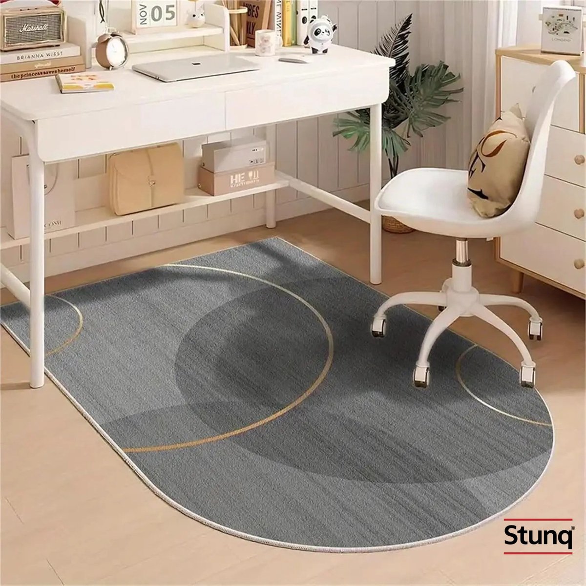 Stunq® Antislipmat Grijs met Gele en Witte Cirkels - Beschermt Harde Vloeren