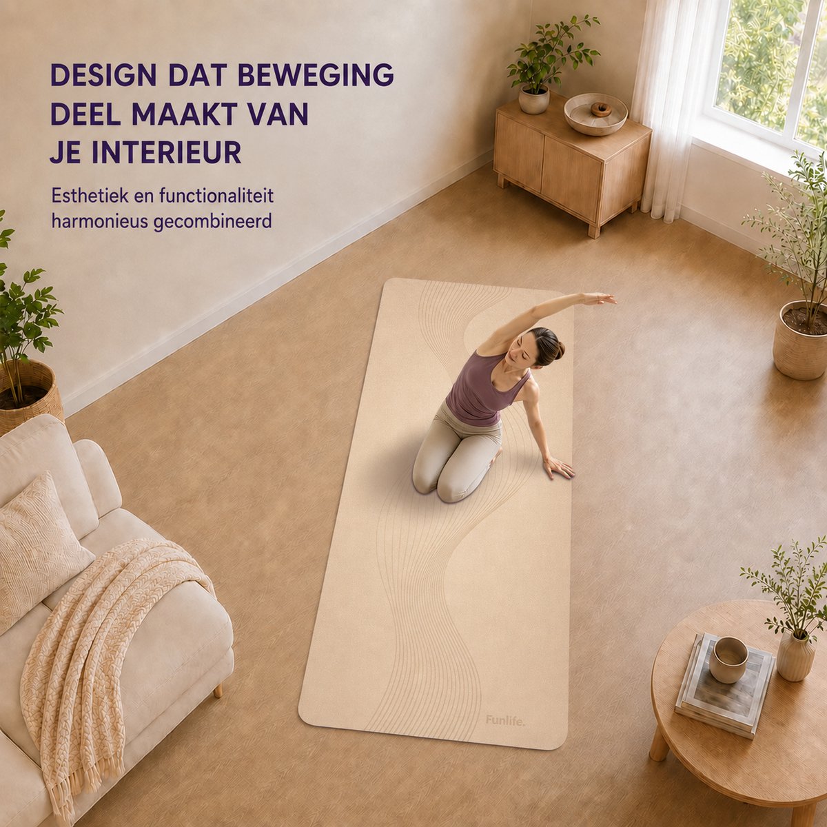 FunLife Yogamat 183 x 61 cm - 8 mm TPE Fitnessmat Antislip met Draagriem - voor Yoga, Pilates en Home Workout -Latte beige — cadeau in Sport & Outdoor - foto 3