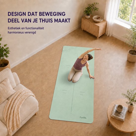 FunLife Yogamat 183 x 61 cm - 8 mm TPE Fitnessmat Antislip met Draagriem - voor Yoga, Pilates en Home Workout - Matchagroen — afbeelding 2