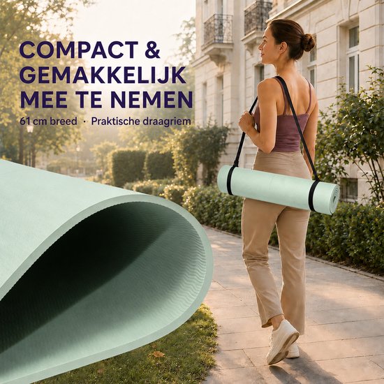 FunLife Yogamat 183 x 61 cm - 8 mm TPE Fitnessmat Antislip met Draagriem - voor Yoga, Pilates en Home Workout - Matchagroen — afbeelding 3