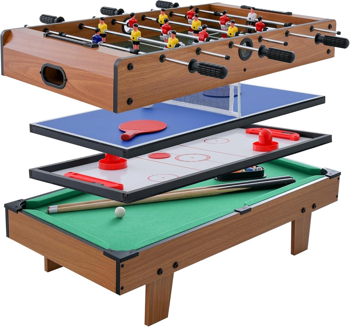 Multifunctionele Speeltafel 4-in-1 – Biljart, Tafelvoetbal, Airhockey en Tafeltennis – 81 x 43 cm
