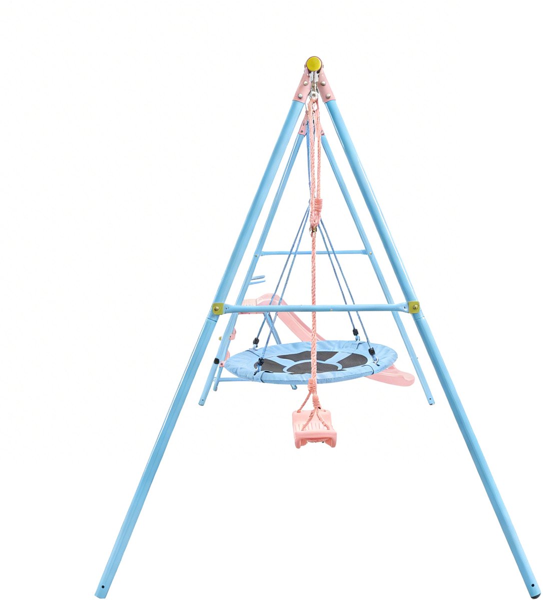 MODFU - Schommelset Met Glijbaan - 2 Schommels - Metaal - Blauw Roze