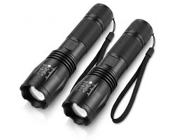 Proskill Zaklamp LED - Zoom functie - Militaire zaklampen - 2 stuks - IP65 Waterdicht - Op batterijen - Noodpakket - Zwart - oplaadbare batterijen AAA - zaklamp op batterijen - zaklamp kind - flashlight