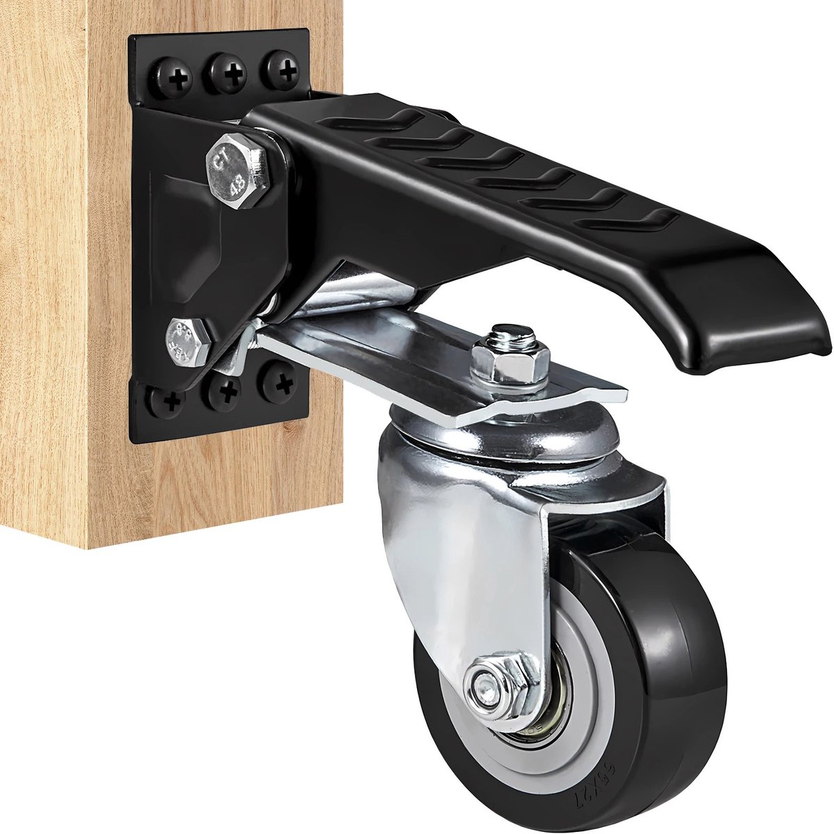 MokoHub Zwenkwielen - Zwenkwielen set van 4 - Intrekbaar stepdownwiel - 360 ° Draaibaar - 16x7x17.4 - Zwart