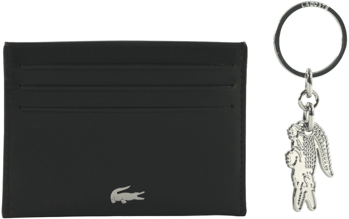 LACOSTE Leren kaarthouder sleutelhanger CC Key Ring Box Noir zwart