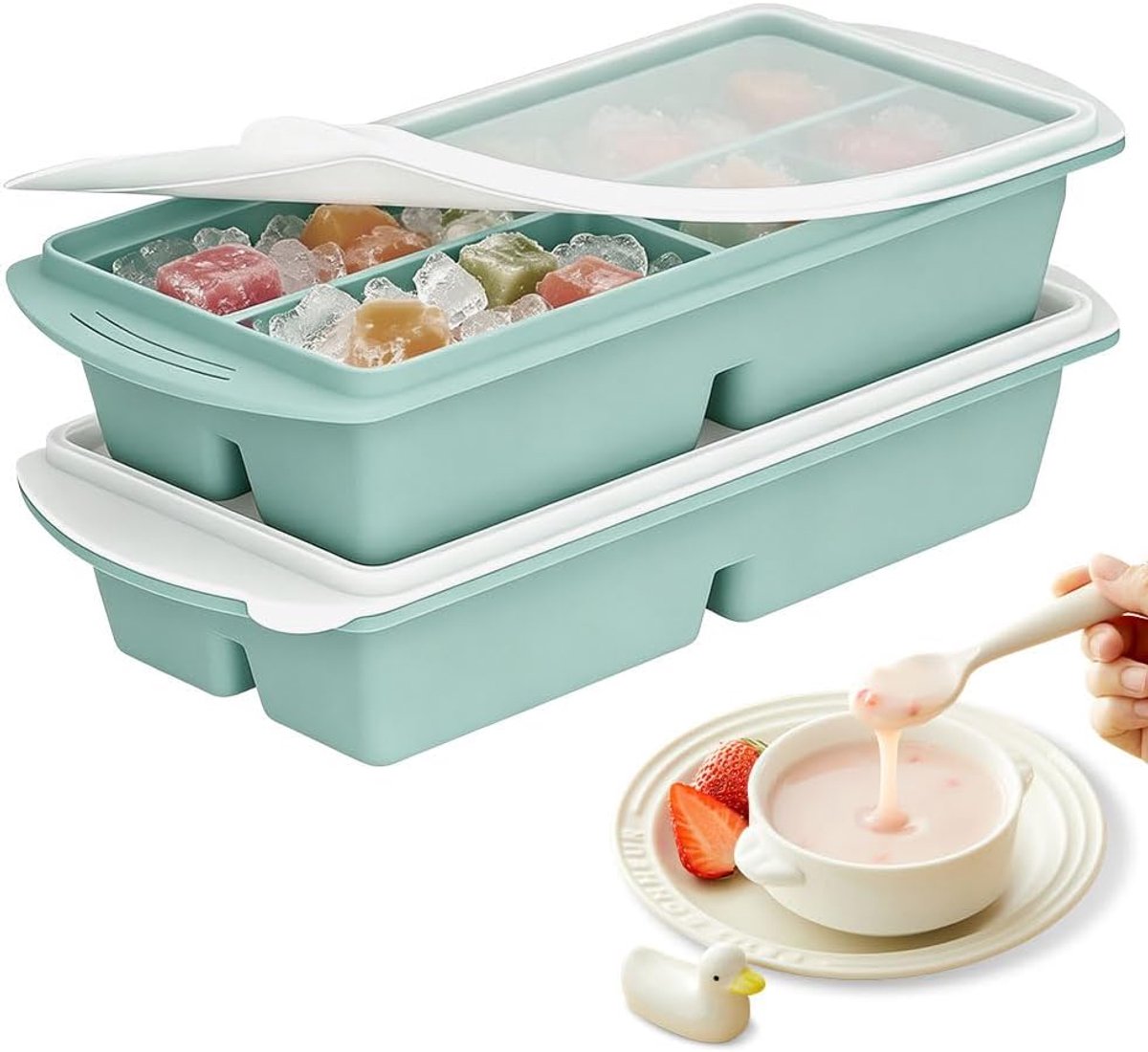 IJsblokjesvorm - Set van 2 - 250 ml - Siliconen - Grijs en Blauw