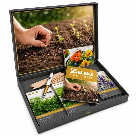 'Liefde & Geluk zaaien' - Zadenpakket in luxe geschenkdoos - Valentijn - 6 bloemensoorten die liefde geven en geluk brengen – Zonnebloem, Vlinderbloemen, Goudsbloem, Zonnehoed, Kamille, Vergeet-me-nietje - Excellente zaden van Tuin de Bruijn®